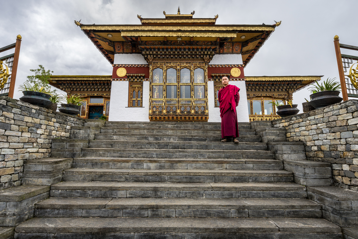 Bhutan monastery and prayer flags