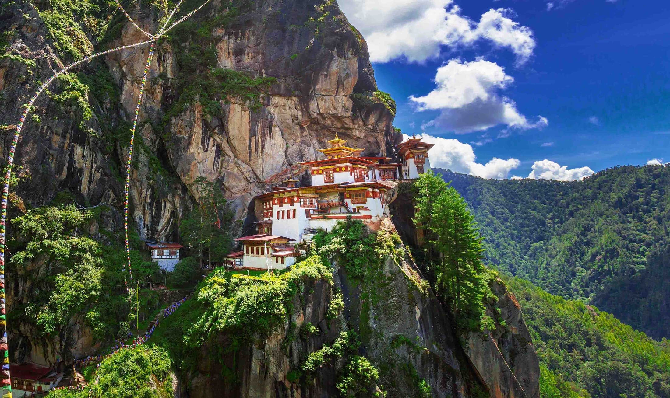 Tiger's Nest monastery and prayer flags in Bhutan