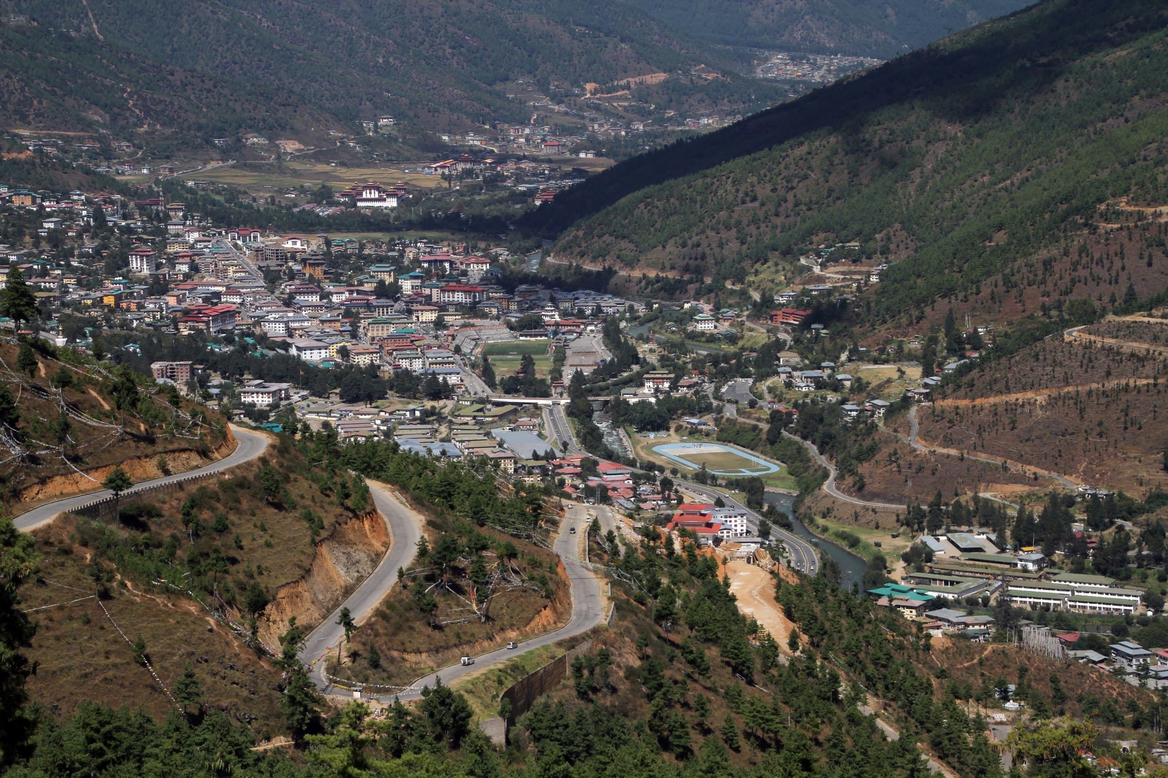 Thimphu city panorama from the surrounding hills