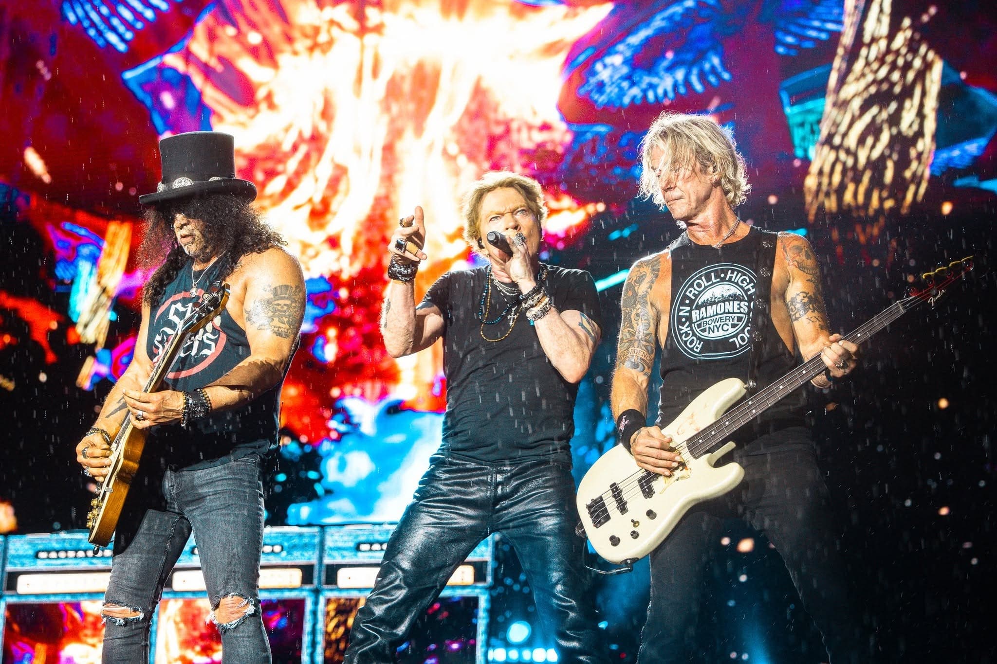 Guns N' Roses performing live on stage